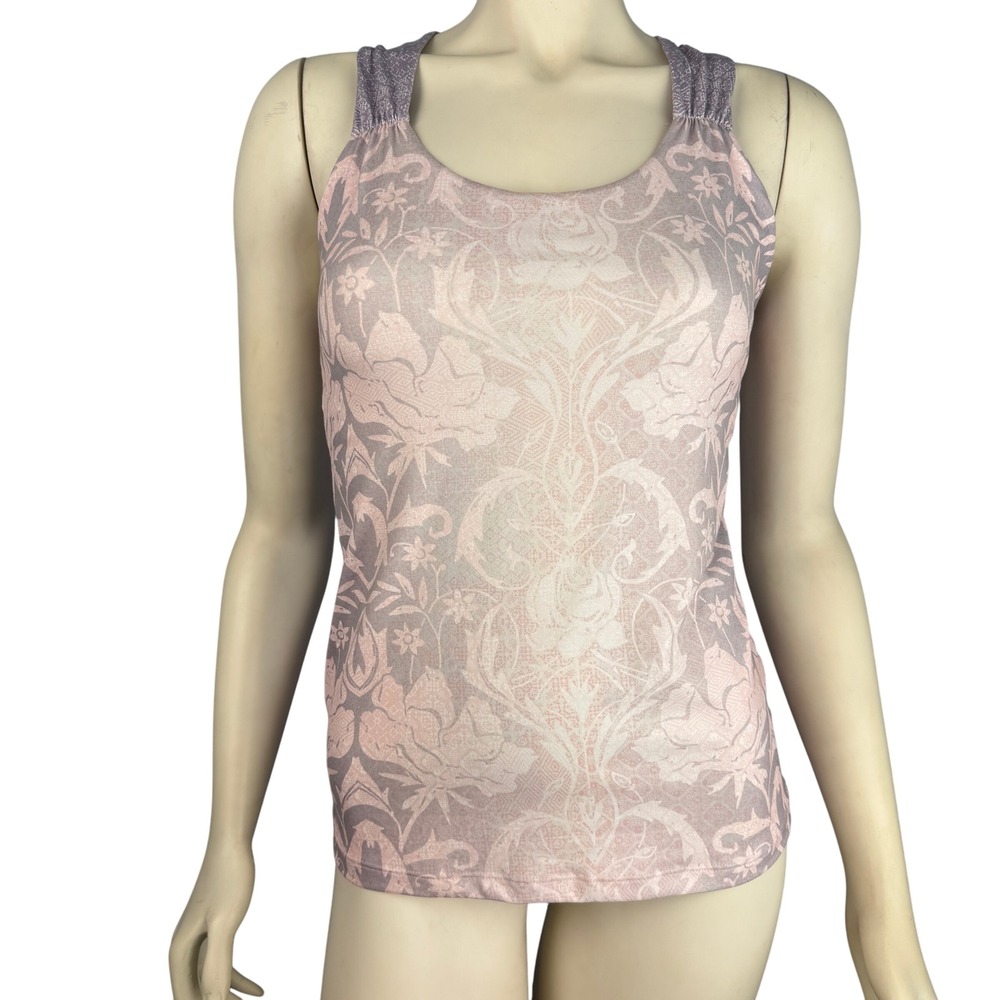 Prana Top Small Cross Back Floral Yoga Tank Pink Purple Activewear Sustainable